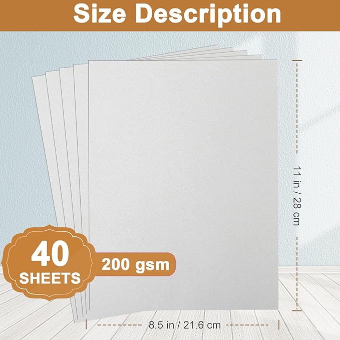 40 Sheets Grey Cardstock 8.5 x 11 Crafts Paper, 200gsm/75lb Premium Gray Card Stock Printer Paper for DIY Cards Making, Business Cards, Certificates, Wedding Invitations, School, Menus-DeskLoop Office