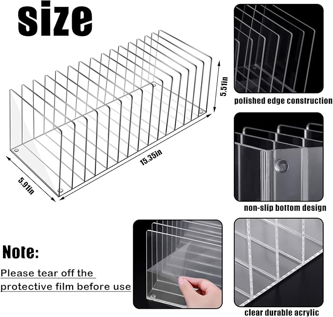 Ctosree Acrylic File Organizer for Desk Vertical 15 Compartments File Sorter Mail Organizer Desktop Countertop Folder Stand Racks for Office Home School Desk(Rectangle,Clear)-DeskLoop Office