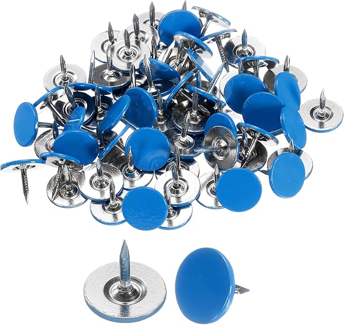 uxcell 120Pcs Push Pins, 11mmx10mm Round Flat Head Decorative Thumb Tacks Upholstery Tacks for Cork Board Office Wall Hangings, Blue-DeskLoop Office