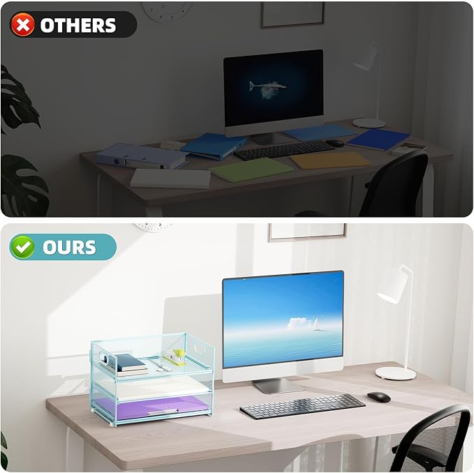 Marbrasse 3 Tier Paper Organizer Letter Tray, Mesh File Organizer with Handle, Paper Sorter Desk Organizer for Home Office Supplies - 2p Blue-DeskLoop Office