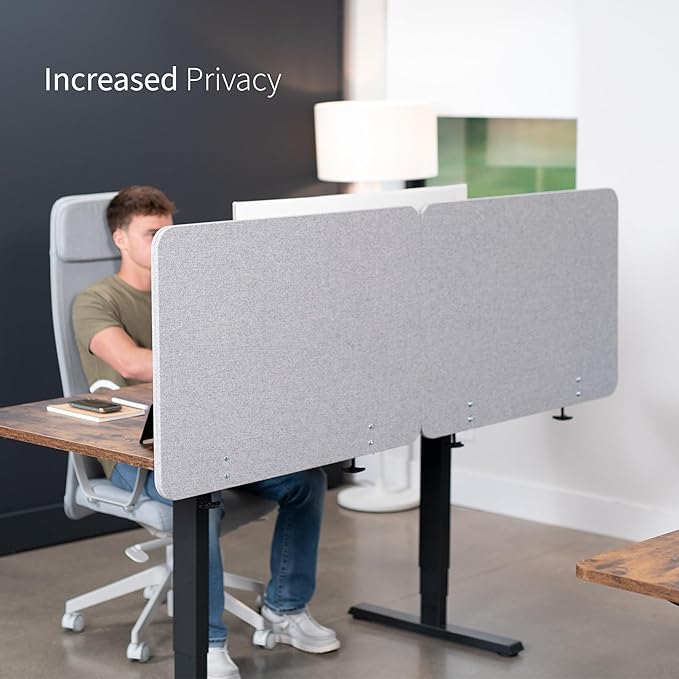 VIVO Clamp-on/Screw-on 71 x 24 inch Privacy Panel System, Sound Absorbing Cubicle Desk Divider, Acoustic Partition, 2 Panels, Gray, PP-2-V072G-DeskLoop Office