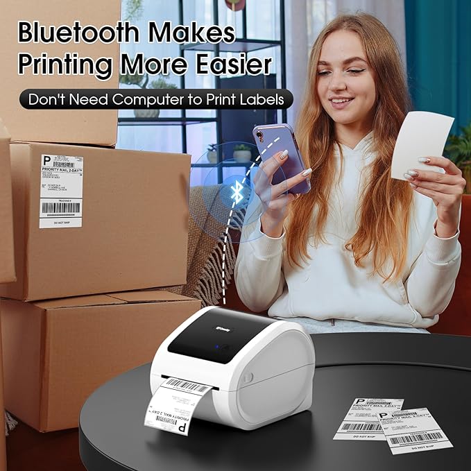 Bluetooth Shipping Label Printer 4x6 - D520BT Bluetooth Thermal Label Printer for Small Business, Shipping Packages, Compatible with USPS, Shopify, Amazon-DeskLoop Office