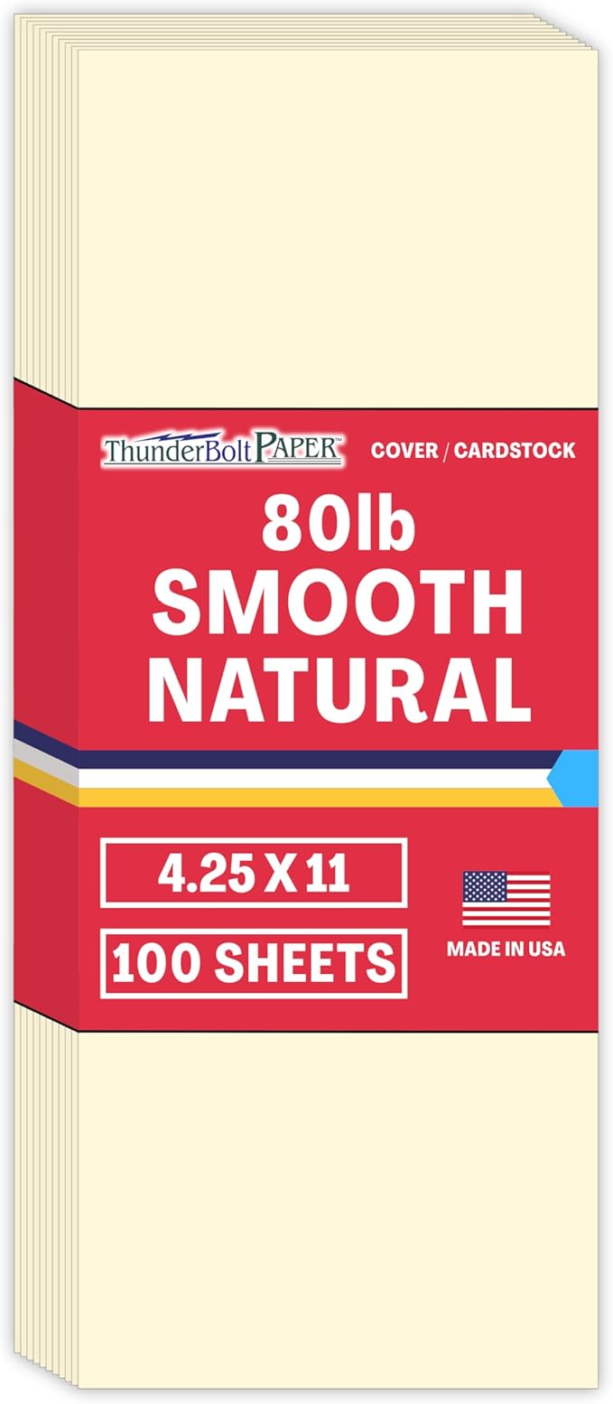 100 Natural Smooth Card Stock Sheets Paper - 4.25 X 11 Inches Half Letter Size Cut Long - 80# (80 lb/pound) Cover Weight - Quality Paper - Smooth Finish-DeskLoop Office