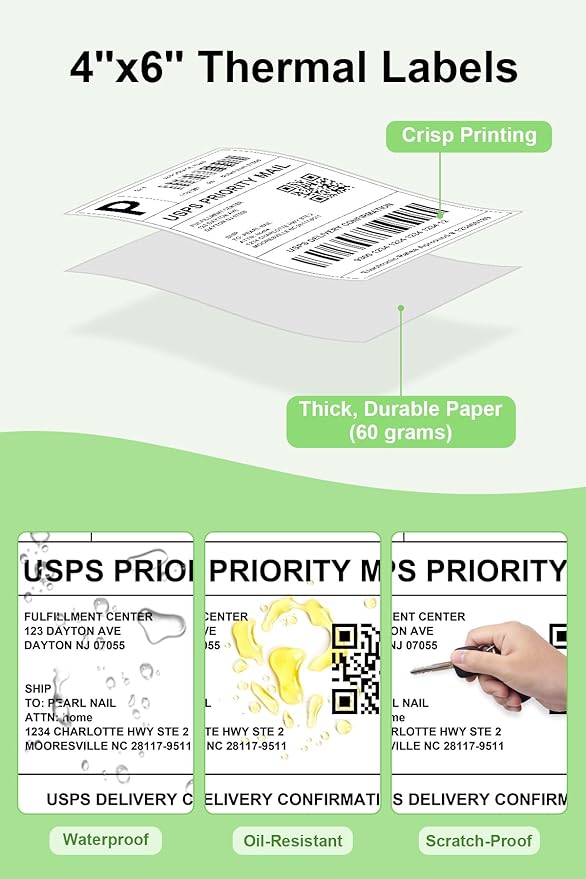 4x6 Thermal Labels - Waterproof Shipping Stickers for Thermal Printers, All-Purpose Label Stickers, White, 1000/Pack (2-Pack)-DeskLoop Office