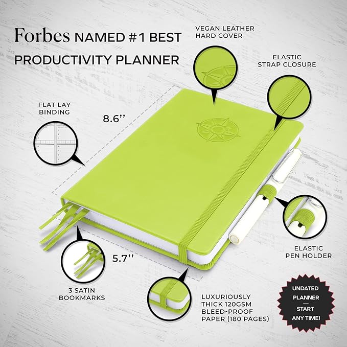 Smart Planner Pro – Undated Daily Planner – Small A5 – Achieve Goals & Increase Productivity – Weekly, Monthly, Work Sections, Organizer Diary with Back Pocket, 3 Satin Bookmarks & Pen Holder-DeskLoop Office