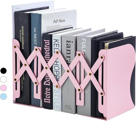 M&G Adjustable Bookends Book Ends for Shelves, Metal Bookend for Heavy Books, Desk Magazine File Organizer Holder Extends up to 20in, Book Stopper for Home, Office, Classroom (Pink)-DeskLoop Office