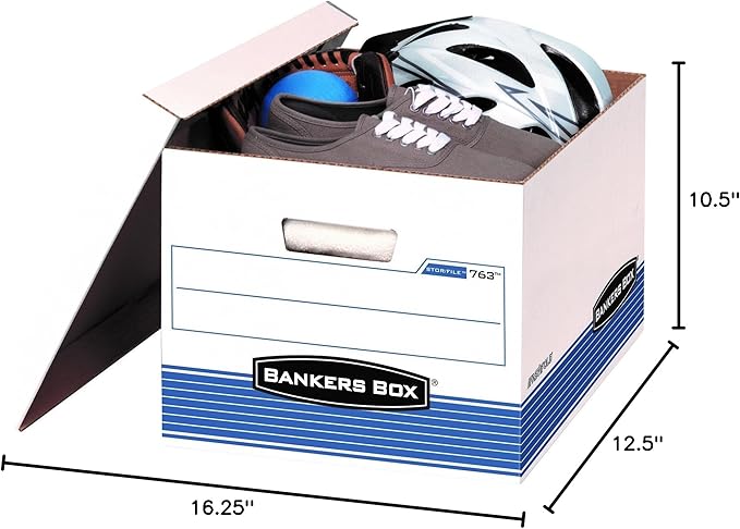 Bankers Box 20 Pack STOR/FILE Medium-Duty File Storage Boxes, FastFold, Lift-Off Lid, Letter/Legal, White/Blue-DeskLoop Office