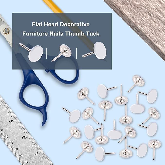 100Pcs Flat Head Upholstery Tacks Home Furniture Decor Tacks Upholstery Nails Flat Push Pins Flats Thumb Tacks White (11mmx17mm)-DeskLoop Office