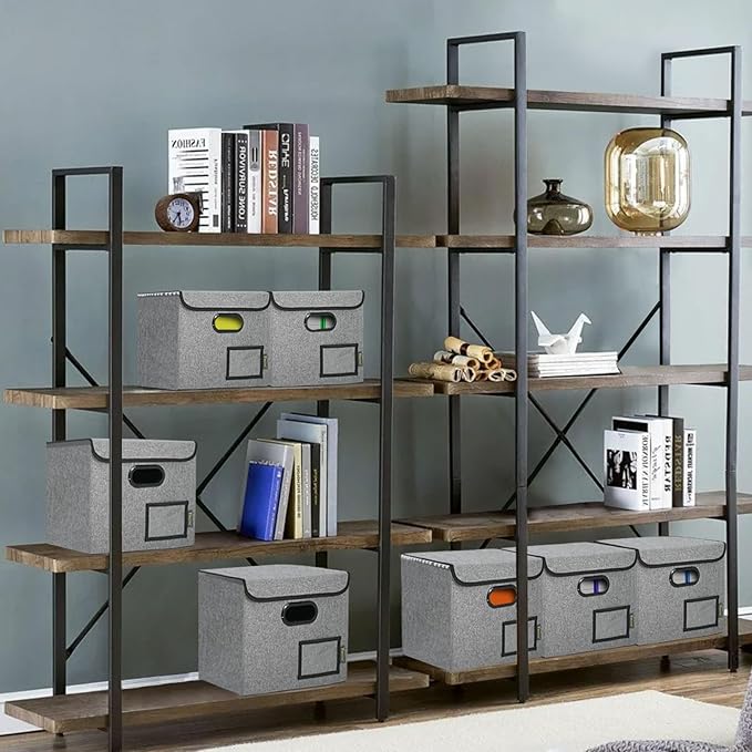 BALEINE File Organizer Box with Lid, Collapsible File Folder Organizer with Plastic Slide, Hanging File Folder Box for Office Document Storage (2 Pack, Grey)-DeskLoop Office