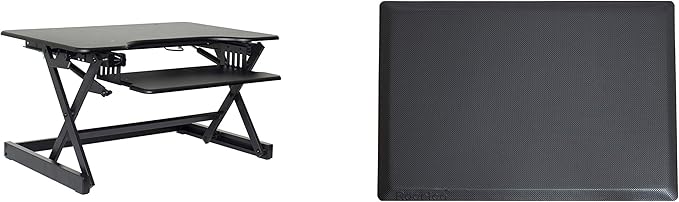Rocelco 32" Height Adjustable Standing Desk Converter BUNDLE - Sit Stand Computer Workstation Riser with Anti Fatigue Mat - Dual Monitor Retractable Keyboard Tray Gas Spring - Black (R EADRB-MAFM)-DeskLoop Office