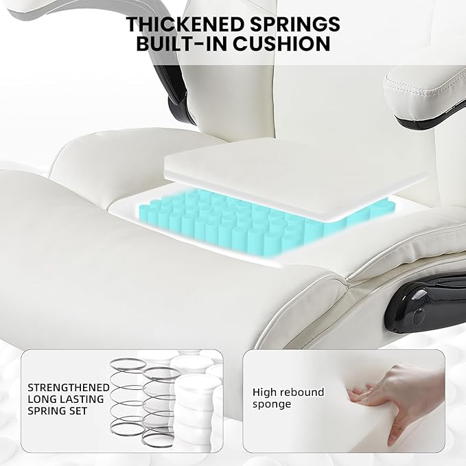 Big and Tall Office Chair 500lbs Wide Seat Executive Office Desk Chair High-Back Office Task Chair with Flip-Up Armrest, Ergonomic Lumbar Support Computer Office Chairs for Heavy People(White)-DeskLoop Office