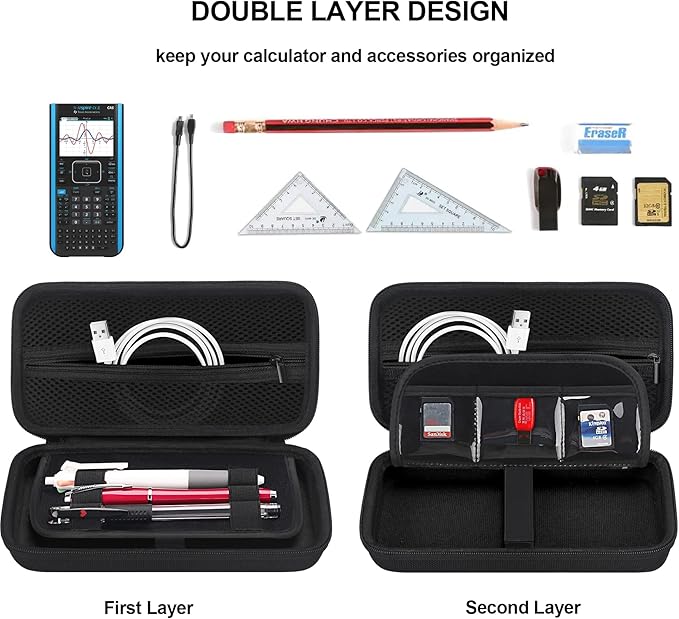 BOVKE Calculator Case for Texas Instruments TI-Nspire CX II CAS/CX II/CX CAS/CX Color Graphing Calculator and More - Extra Mesh Pocket for USB Cables and Other Accessories, Black+Black-DeskLoop Office