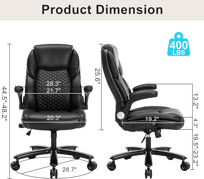 Home Office Chair, Executive Comeputer Desk Chair Ergonomic Office Chair with Adjustable Lumbar Support, Tilt Lock, PU Leather, Swivel Rolling Chair for Gaming Adult Working Study-Black-DeskLoop Office