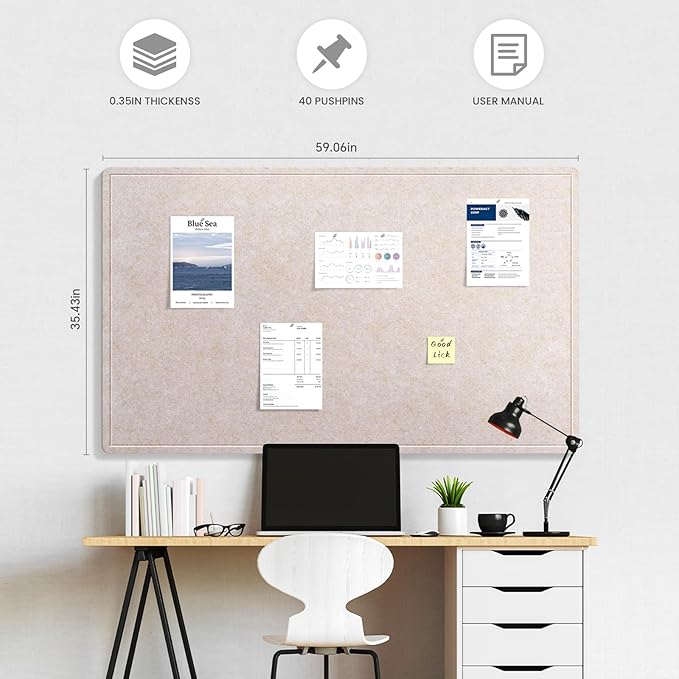 Large Bulletin Board, 60 X 36 Inches Felt Cork Board with 40 Pushpins, Foldable Felt Notice Pin Board Photo Display Board with Self-Adhesive Tape for Office Home School-DeskLoop Office