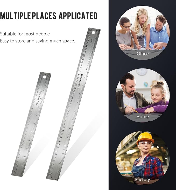 Frienda 2 Pcs Metal Ruler Cork Backed 12 Inch and 18 Inch Stainless Steel Rulers with Cork Backing Non Slip Straight Measure Edge for Student Graduation School Supply-DeskLoop Office