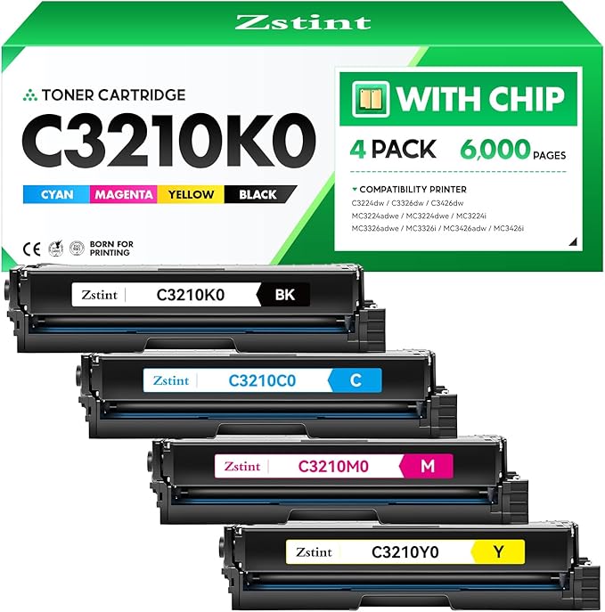 C3210K0 C3210C0 C3210M0 C3210Y0 Toner Cartridge(4-Pack with chip) Replacement Compatible for Lexmark C3224dw C3326dw C3426dw MC3224adwe MC3224dwe MC3224i MC3326adwe MC3326i MC3426adw MC3426i Printer