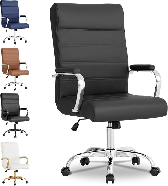 Office Desk Chair,Modern Leather Conference Room Chairs,High Back Ergonomic Home ofiice Chair,Adjustable Height Swivel Executive Computer Chair with Padded Seat and Armrest-DeskLoop Office