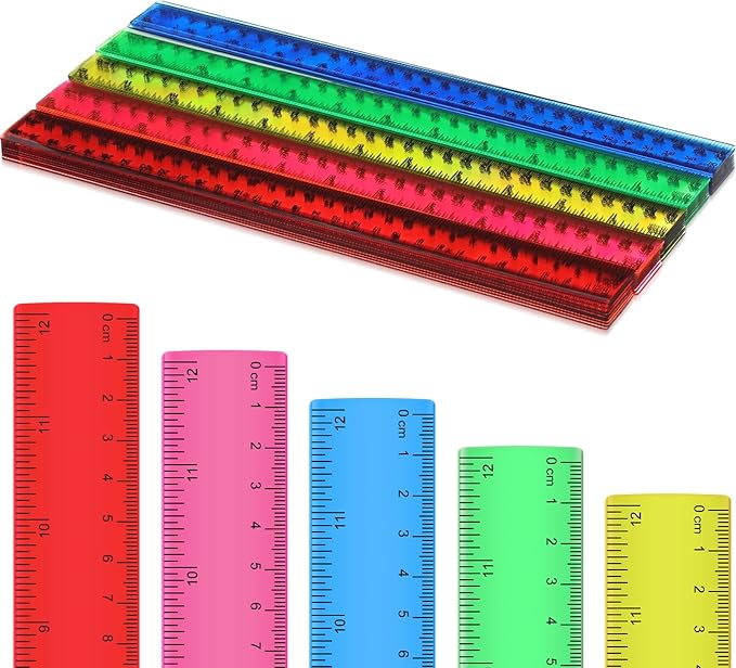 Zonon 50 Pcs 6 Inch/12 Inch Plastic Rulers Bulk Flexible Straight Rulers with Inches Centimeters First Day of School Gift Students Back to School Office Home Supplies(Clear Colorful,12 Inch)-DeskLoop Office