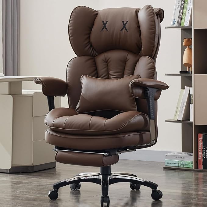 Efomao Big and Tall Office Chair with Footrest – High Back Computer Chair with Adjustable Armrests,Executive Office Chair with Wide Seat, Modern Desk Chair for Home Office, Gaming, or Study, Brown-DeskLoop Office