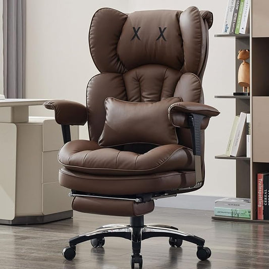 Efomao Big and Tall Office Chair with Footrest – High Back Computer Chair with Adjustable Armrests,Executive Office Chair with Wide Seat, Modern Desk Chair for Home Office, Gaming, or Study, Brown-DeskLoop Office