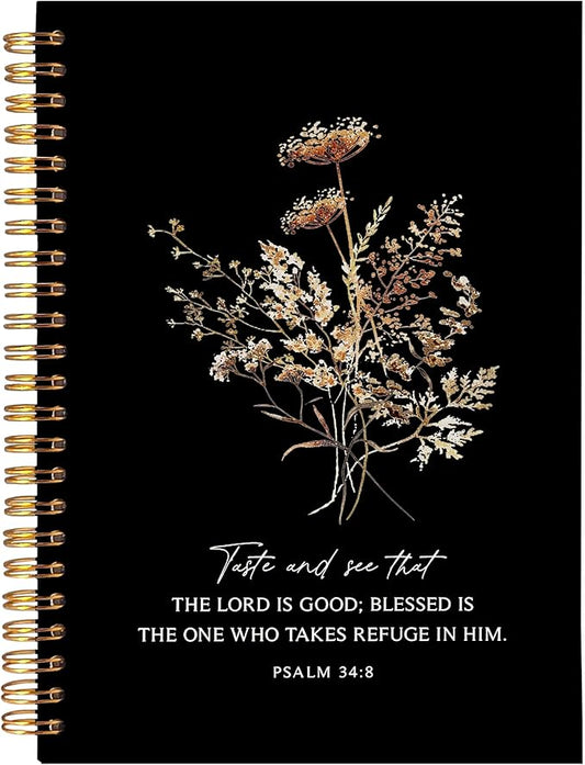 BearCake the Lord is Good Boho Floral Christian Notebook Journal, Christian Gifts for Women, Bible Notebooks for Note Taking, Bible Journaling Notebook, Hardcover Spiral Notebook 5.5x8.3-DeskLoop Office