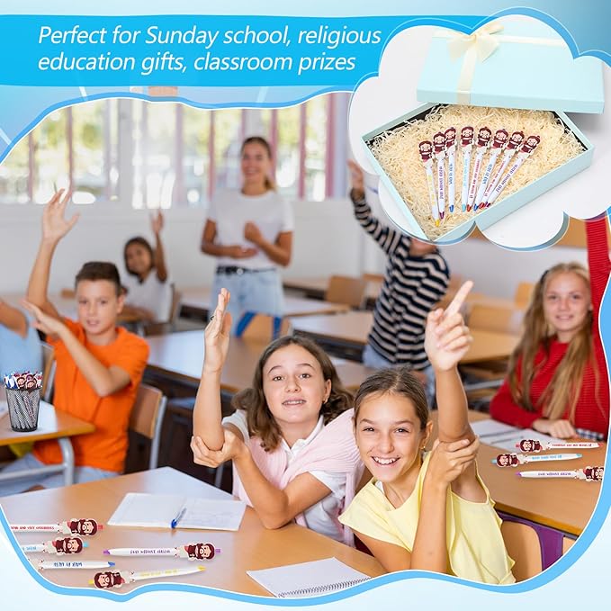 100 Pcs Christian Jesus Pens Bible Verse Pens for Kids Cute Jesus Ballpoint Pens with Inspirational Quotes Sunday Religious Pens for Classroom Prizes Church Christmas Easter Gift
