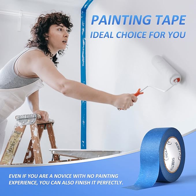 10 Rolls Painters Tape 2 inch Bulk Painter Tape Blue Wide Roll, Blue Masking Tape, 2 Inches x 55 Yards for General Purpose Wall Painting, Home Improvement-DeskLoop Office