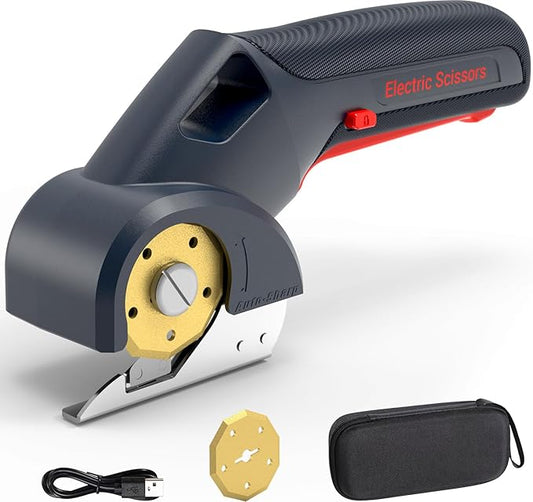 2025 NEW 4V Cordless Electric Scissors, Cardboard Cutter with 2 Titanium Blade, Safety Lock & Extra Blade, Rotary Cutter for Cardboard,Fabric,Plastic, Gifts for Men&Women - Grey-DeskLoop Office