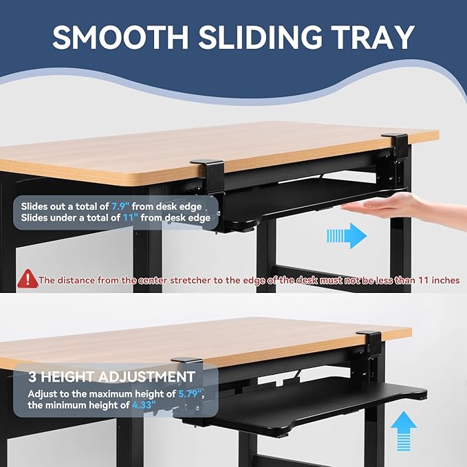 VUSIGN Keyboard Tray Under Desk Height Adjustable,Pull Out with Adjustable C Clamp Mount System for L-Shaped Tables, Extra Sturdy, 26.4” x 11.8” Slide-Out Platform Computer Drawer for Typing, Black-DeskLoop Office
