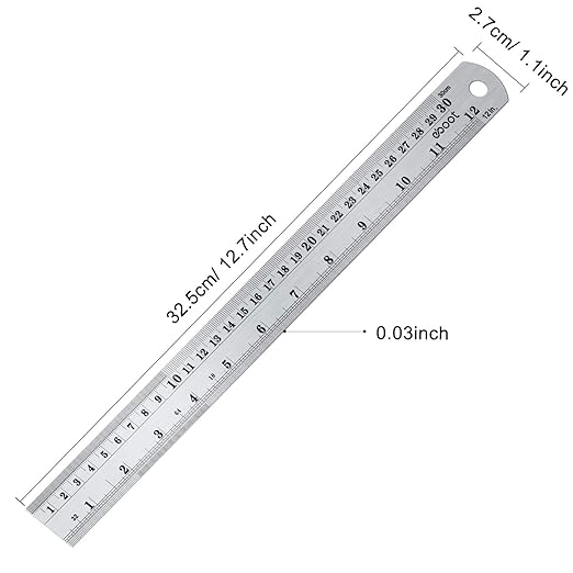 EBOOT Stainless 2 Pack Steel Ruler 12 Inch Metal Rule Kit with Conversion Table-DeskLoop Office
