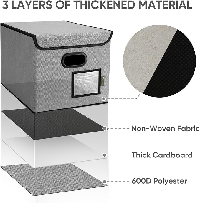 BALEINE File Organizer Box with Lid, Collapsible File Folder Organizer with Plastic Slide, Hanging File Folder Box for Office Document Storage (1 Pack, Grey)-DeskLoop Office