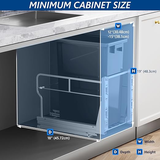 Insputer 8 Gal Pull Out Trash Can Under Cabinet, Heavy Duty Under Sink Garbage Can Kit with Soft-Close Slides for Kitchen, Laundry, Requires Minimum Cabinets Opening 12" W X 18" D-DeskLoop Office