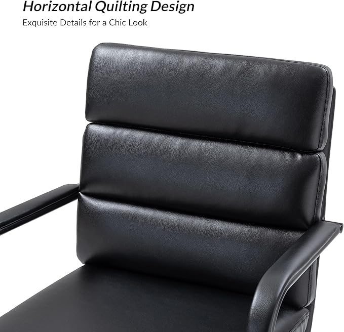 HULALA HOME Modern Faux Leather Home Office Chair with Tilt Lock & Metal Base, Desk Chair with Wheels & Padded Cushion, 360° Swivel Wide Seat Computer Task Chair, Black-DeskLoop Office