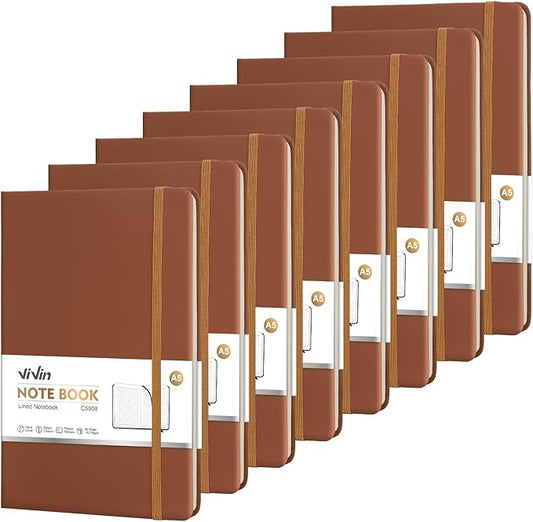 ViVin Lined Journal Notebooks for Work, 192 Pages, Medium 5.5 x 8.3 inch, College Ruled, A5 Hardcover Journaling Notebooks for Writing, 8 Pack Bulk-DeskLoop Office