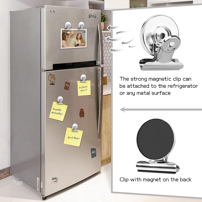 Grtard 60pack Magnetic Clips Heavy Duty, Silver Magnet Clips for Fridge, Refrigerator Magnets, Strong Magnetic Clip,Scratch Free Magnets with Clip for Refrigerator, Whiteboard, Classroom, Locker-DeskLoop Office