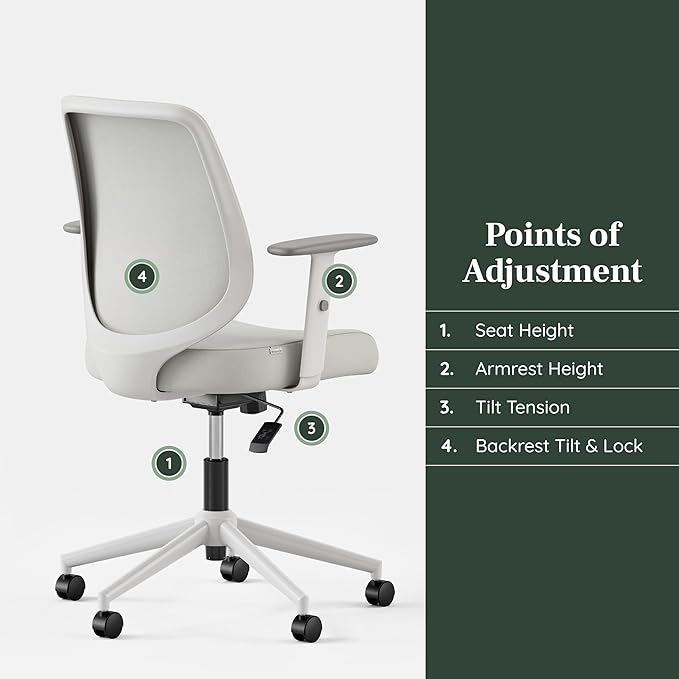 Branch Daily Chair - Vegan Leather Office Chair with Swivel, Lumbar Rest, and Adjustable Armrests - Comfortable Seating for Improved Posture and Productivity - Limestone-DeskLoop Office