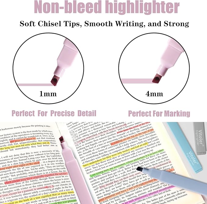 Pastel Highlighters,8pcs Bible Highlighters with Chisel Tip,Cute Markers Highlighter No Bleed,Bible High Lighters Assorted Colors for School Journaling-DeskLoop Office