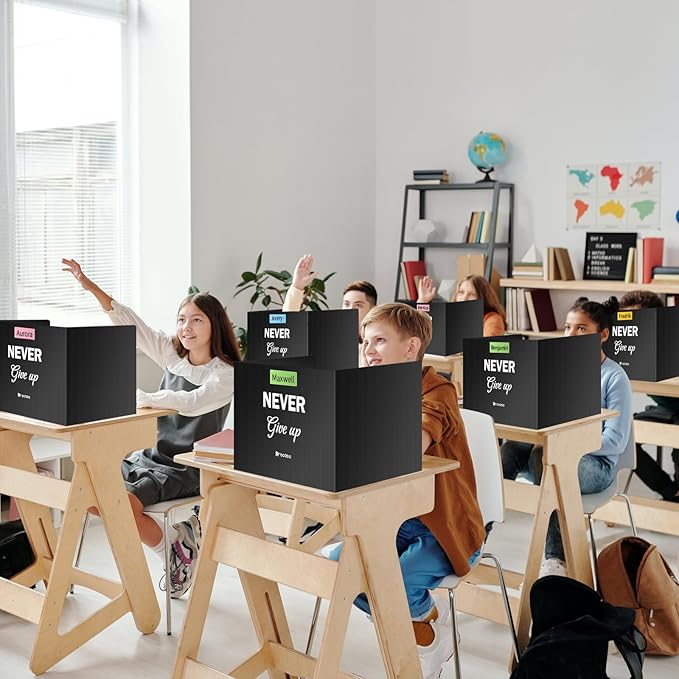 Privacy Shields for Student Desks, Inspirational Privacy folders for Student Testing Desk Dividers- Includes Extra Labels, Black (Pack of 24)-DeskLoop Office
