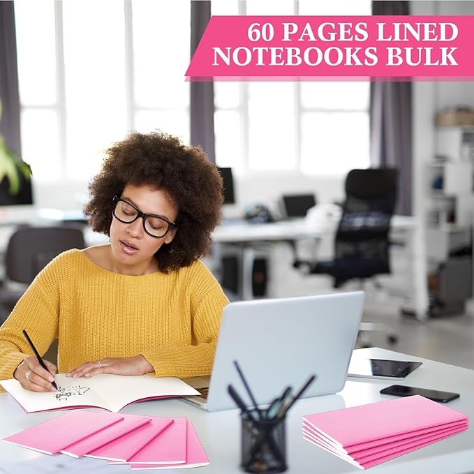 100 Pcs Kraft Notebook Journals 5.5 Inch x 8.3 Inch A5 Softcover Notebooks Bulk for Writing Sketch Office Notepad with 60 Pages 30 Sheets (Multicolor,Lined)(Pink,Lined)-DeskLoop Office