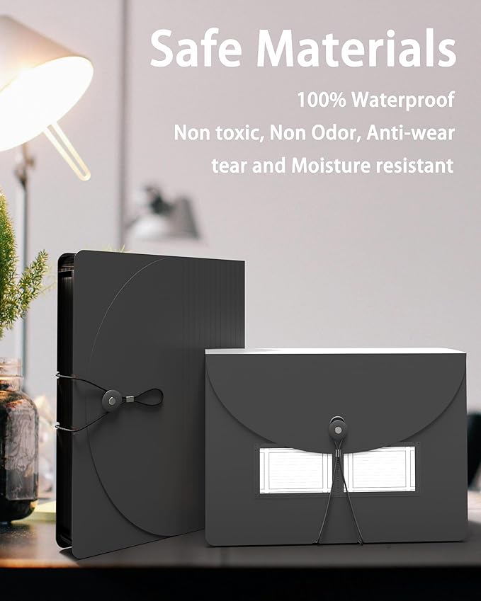 4 Pack Expanding File Folder, 24 Pocket Accordian File Organizer A4 Letter Size Portable Document Organizer with Colored Tabs, Expandable Desktop Accordion Folder -Black-DeskLoop Office