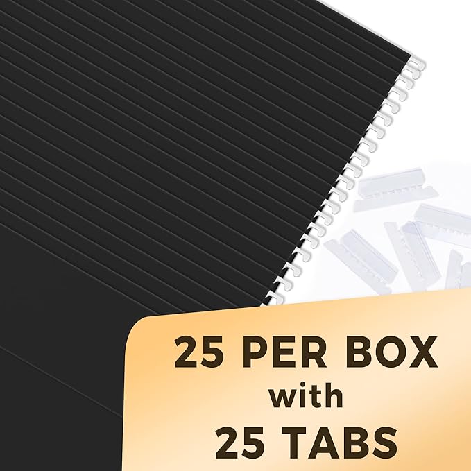SUNEE 25 Pack Hanging File Folders, Black Folders, Hanging File Folders Letter Size with 1/5-cut Tabs, Stay Organized for Your Home and Office Bulk File and Documents-DeskLoop Office