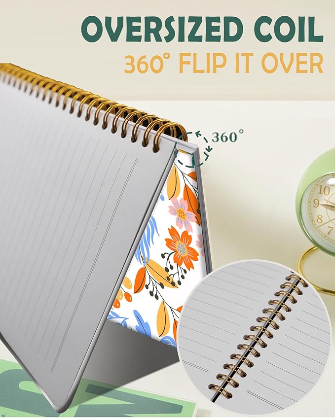 Ruled Spiral Writing Notebook,A5 Hardcover Lined College Journal for Women Lady,Fashion Puppy Watercolor Strong Twin-Wire Binding with Premium Paper,8.4" X 6",Perfect for School,Office,Home Gifts(Colorful Field Floral)-DeskLoop Office