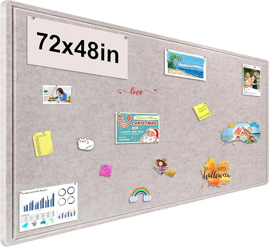 Large Bulletin Board, Foldable 72x48 Inches Cork Board Alternative, Large Felt Board Decorative Pin Board for Wall, Foldable Photo Board Self-Adhesive Vision Board with 36 Pushpins Light Khaki-DeskLoop Office