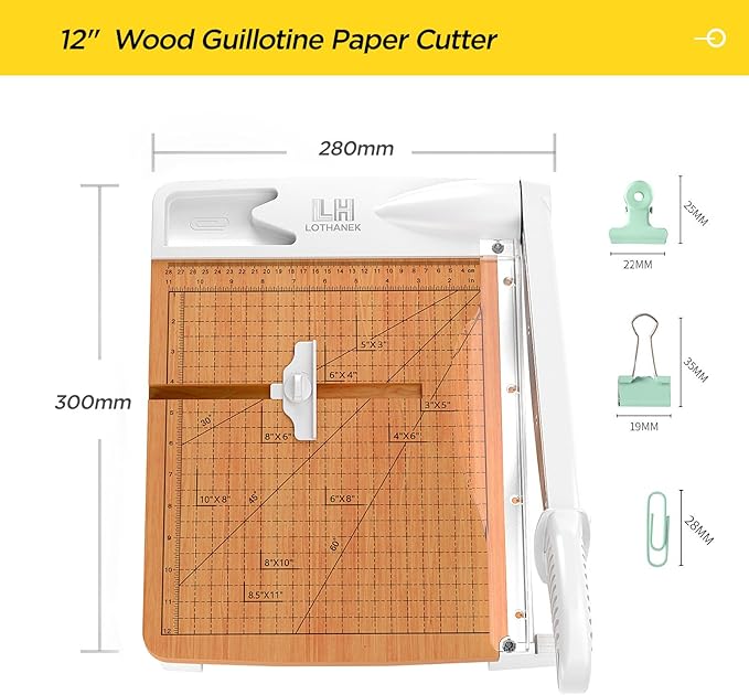 12 Inch Wood Guillotine Paper Cutter, Heavy Duty Wood Base Paper Trimmer with 32 Sheets Paper Cutting Board for Classroom, Crafting, Cardstock, Art Projects (White)-DeskLoop Office