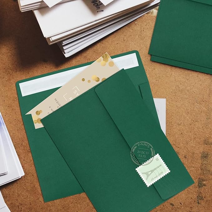65 Pack Dark Green Self Seal Envelopes - A4, 4x6 Sizes for Invitations, Weddings, Photos, Greeting Cards & Mailing-DeskLoop Office