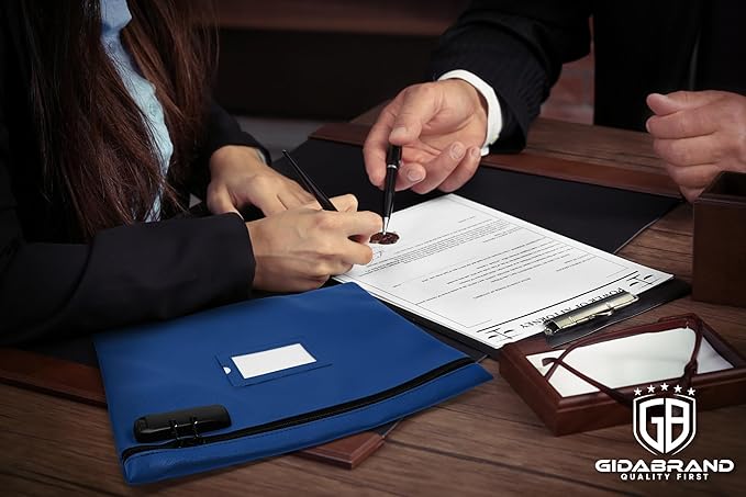 Notary Bag with Lock | 14x11 inch | Navy blue | Zipper Notary Supplies Bag | Locking Notary Bag for Notary Kit, Stamp, Embosser, Ink Pad, and Valuables | Locking Document Bag | Journal Carrying Case-DeskLoop Office