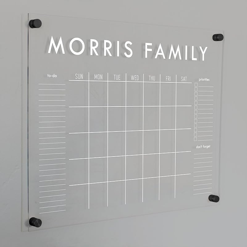 Personalized Clear Acrylic Calendar for Wall, Calendar Whiteboard for Wall, Dry Erase Wall Calendar, Wall Calendar Organizer System for Home (Block, White, 23"W x18.5"H)-DeskLoop Office