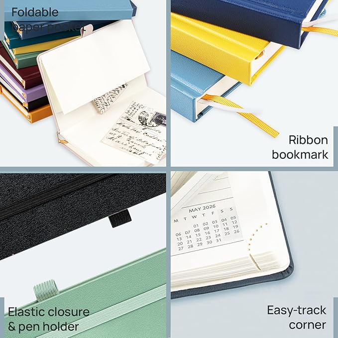 POPRUN 2026 Planner (Pocket Size 4''x 6.25'' Hardcover) - Small Calendar for Purse with Hourly Schedule & Vertical Weekly Layout, Monthly Calendars, 100 GSM - Navy Blue