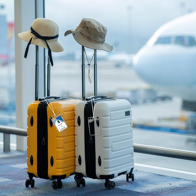 100 Pack Clear Plastic Luggage Bag Tag Holder Badge Label Tag Holder with 100 Pack Luggage Loops Straps for Office Business Travel Supplies-DeskLoop Office