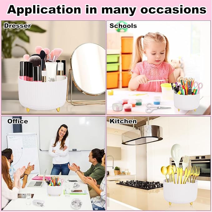 White Desk Organizers and Accessories 10Pcs Set with 360-Degree Rotating Pen Holder, Tape Dispenser, Stapler, Staple Remover, 1000 Staples, Tape, Clips Set, Ruler, Scissor, Pen (White)-DeskLoop Office